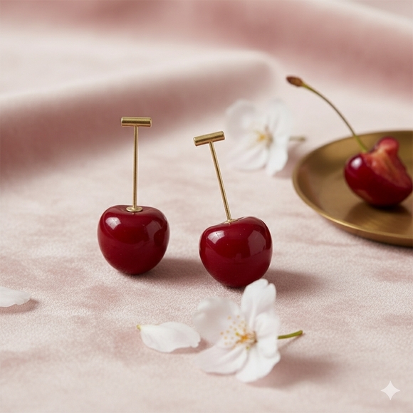 ๐๏ธTrendy Durable Fun Resin Cherry Fashion Stud Earrings โ Cute & Stylish ๐ - Picture 4 of 10